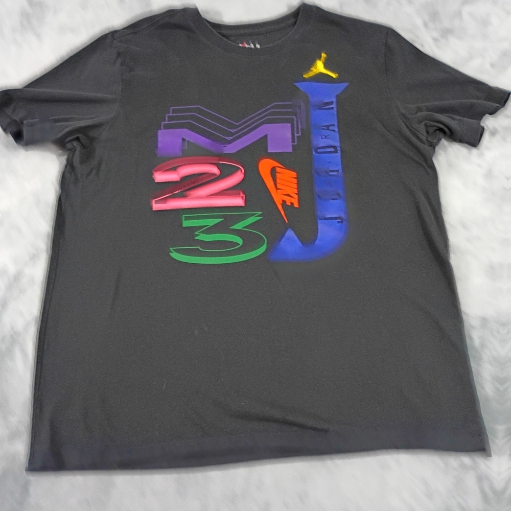 Jordan Mens MJ 23 Graphic T-Shirt Black Multi Color Jumpman Logo Large